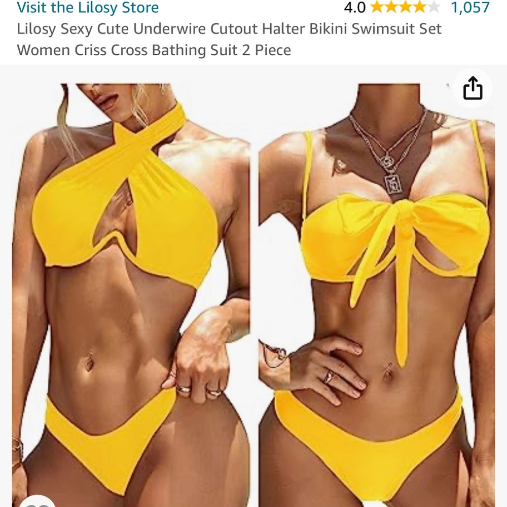 Sexy Cute Underwire Cutout Halter Bikini Women Criss Cross. Large. Yellow